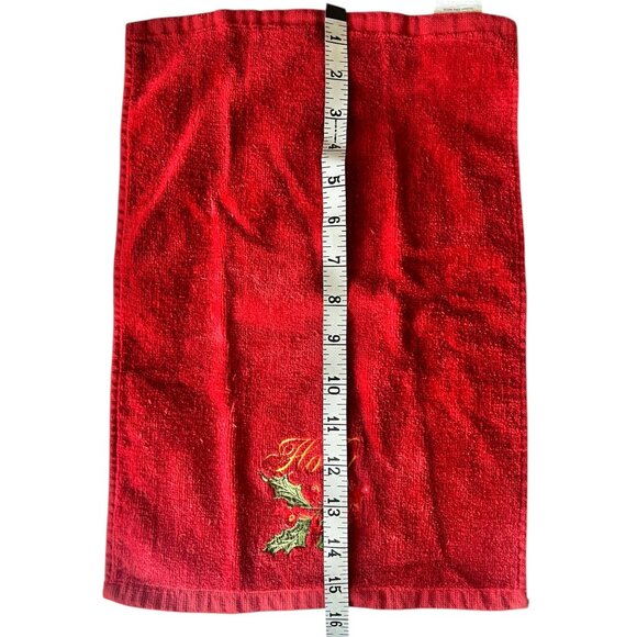 Set Of 2 Red Christmas Hand Towels With Embroidered Holly Leaves & Berries 15.5” - Picture 4 of 11